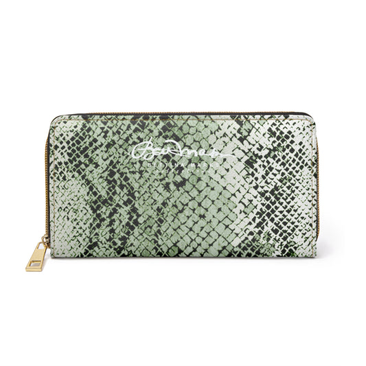 Sage Snake Skin Zipper Wallet for Women - Chic and Functional Clutch