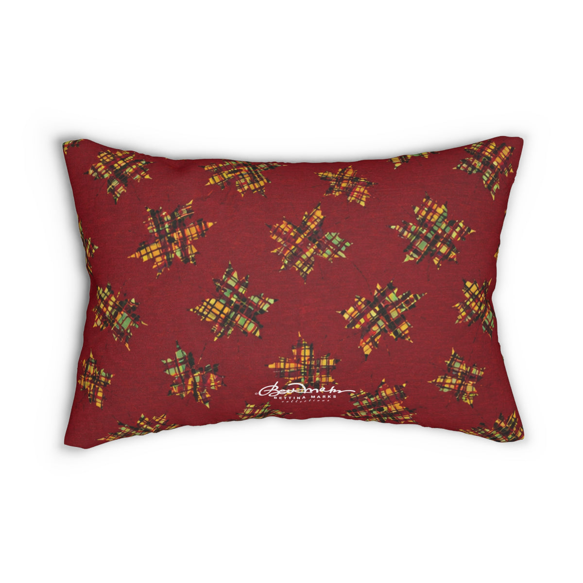 Plaid Leaves On Burgundy Pillow