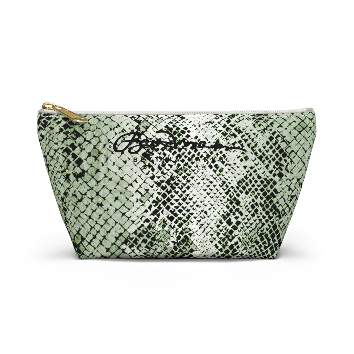 Sage Snake Skin Accessory Pouch w T-bottom