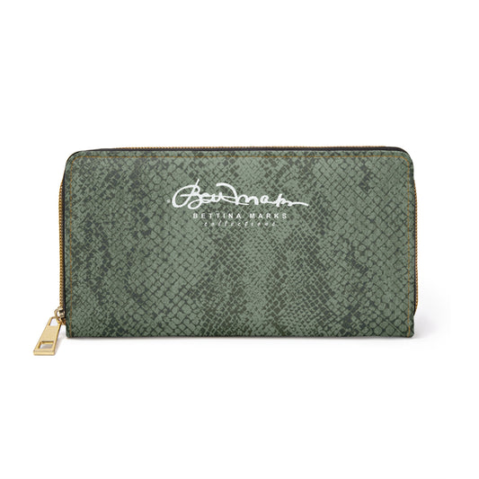 Sage Snake Skin Zipper Wallet for Women - Chic and Functional Clutch
