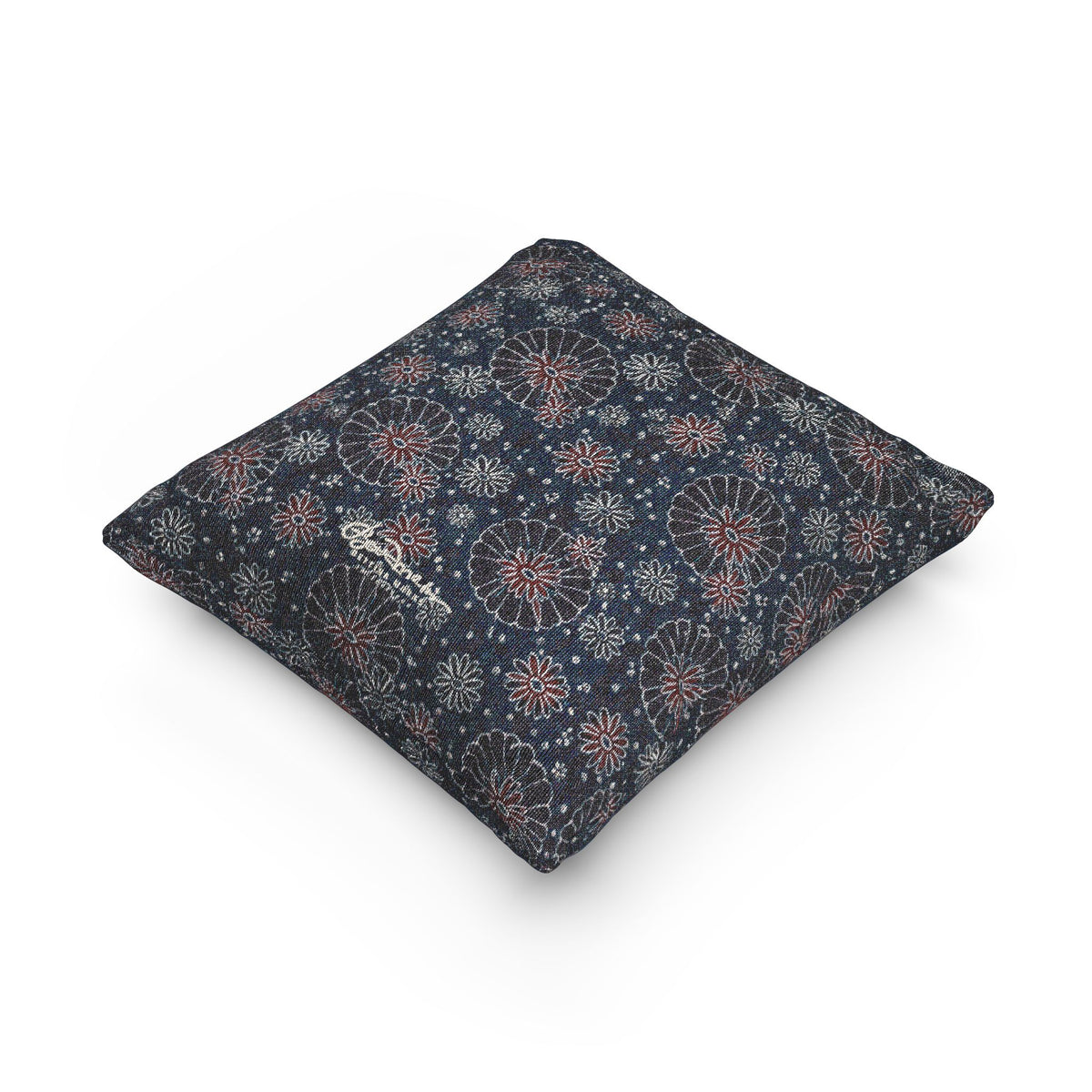 Maroon Daisies On Blue Woven Pillow