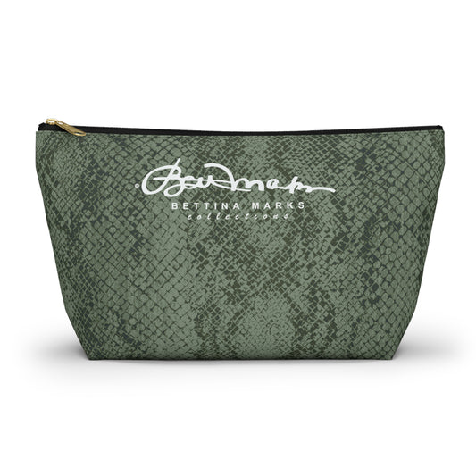 Sage Snake Skin Accessory Pouch w T-bottom