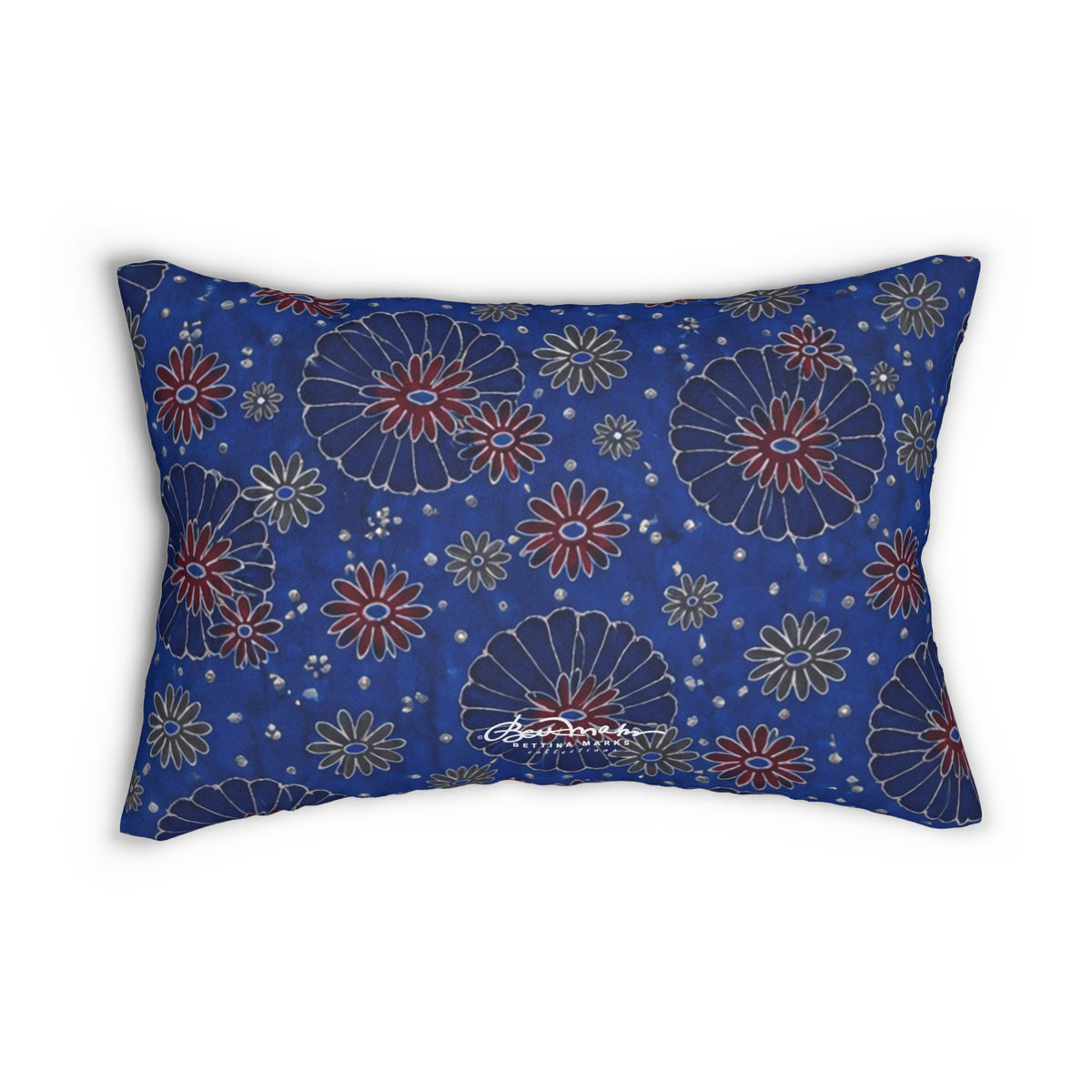 Maroon Daisies On Blue Pillow