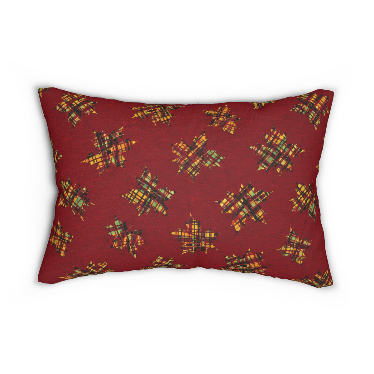 Plaid Leaves On Burgundy Pillow