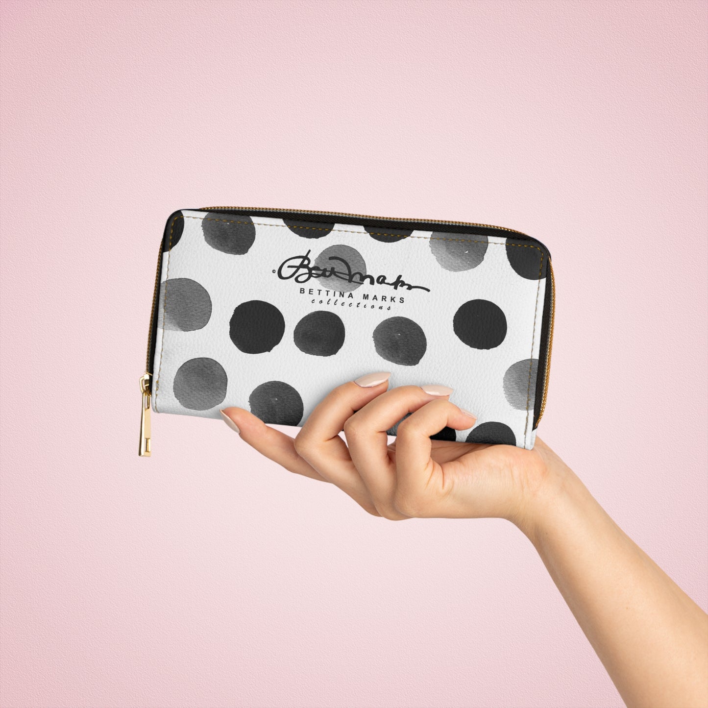 Charcoal Polka Dot Zipper Wallet for Women - Chic and Functional Clutch