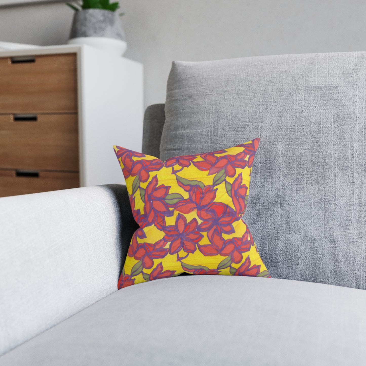 Blue & Orange Floral Square Pillow