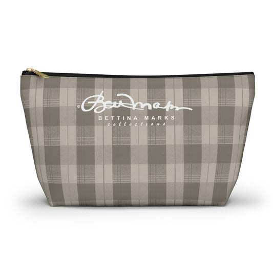Cream Plaid Accessory Pouch w T-bottom