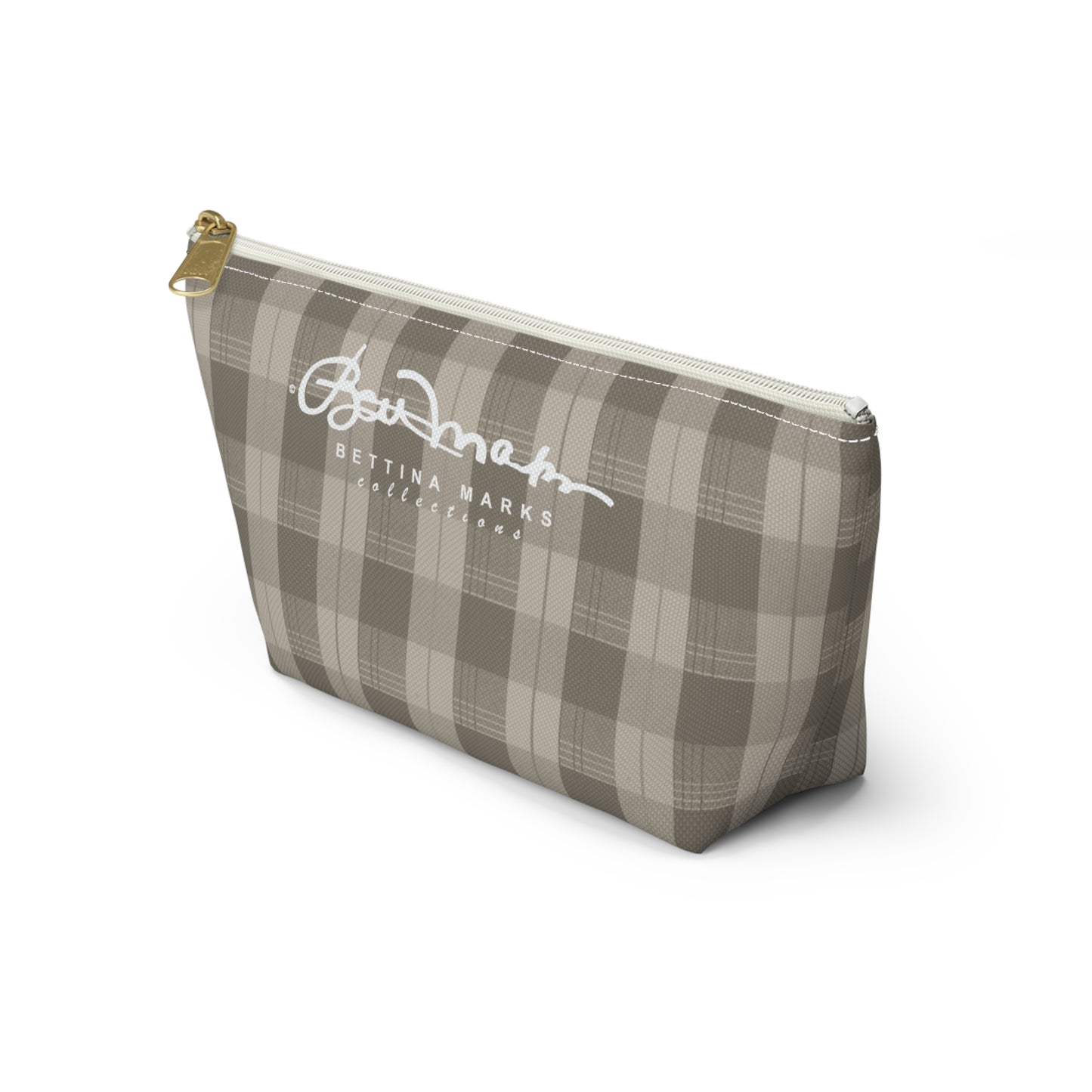 Cream Plaid Accessory Pouch w T-bottom