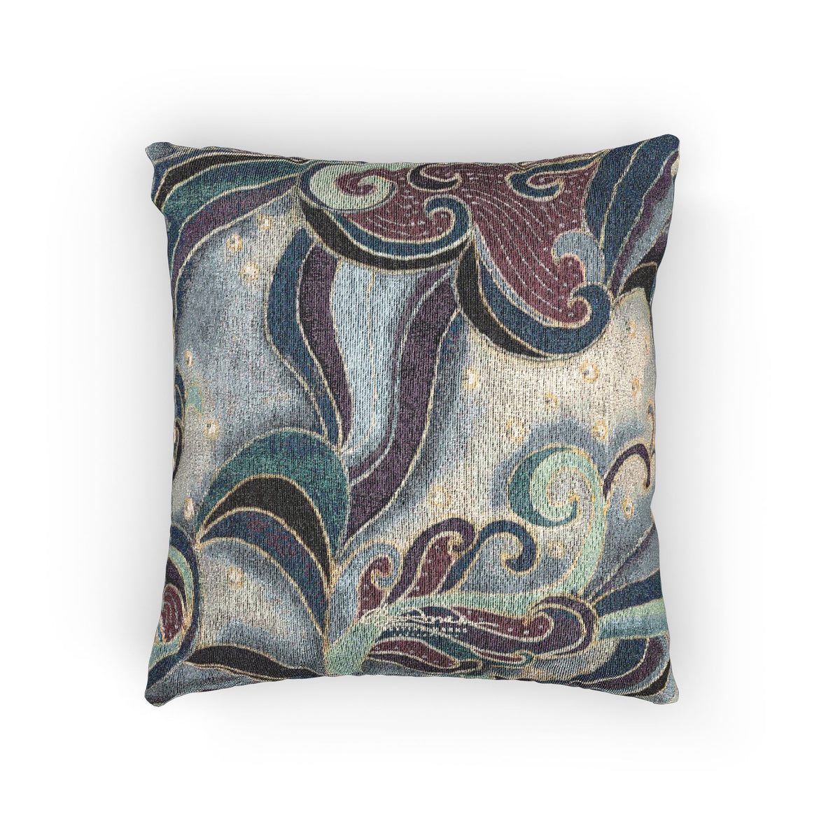 Blue Floral Swirls Woven Pillow