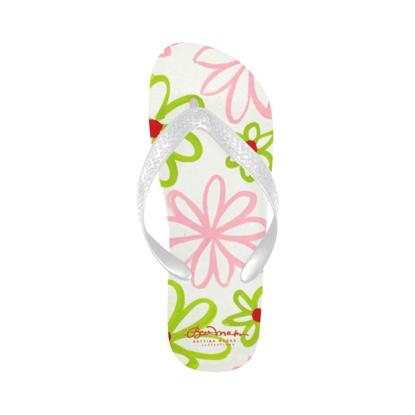 Pink & Green Daisies On White Flip Flops for Men/Women