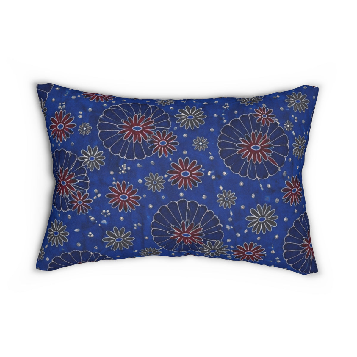 Maroon Daisies On Blue Pillow