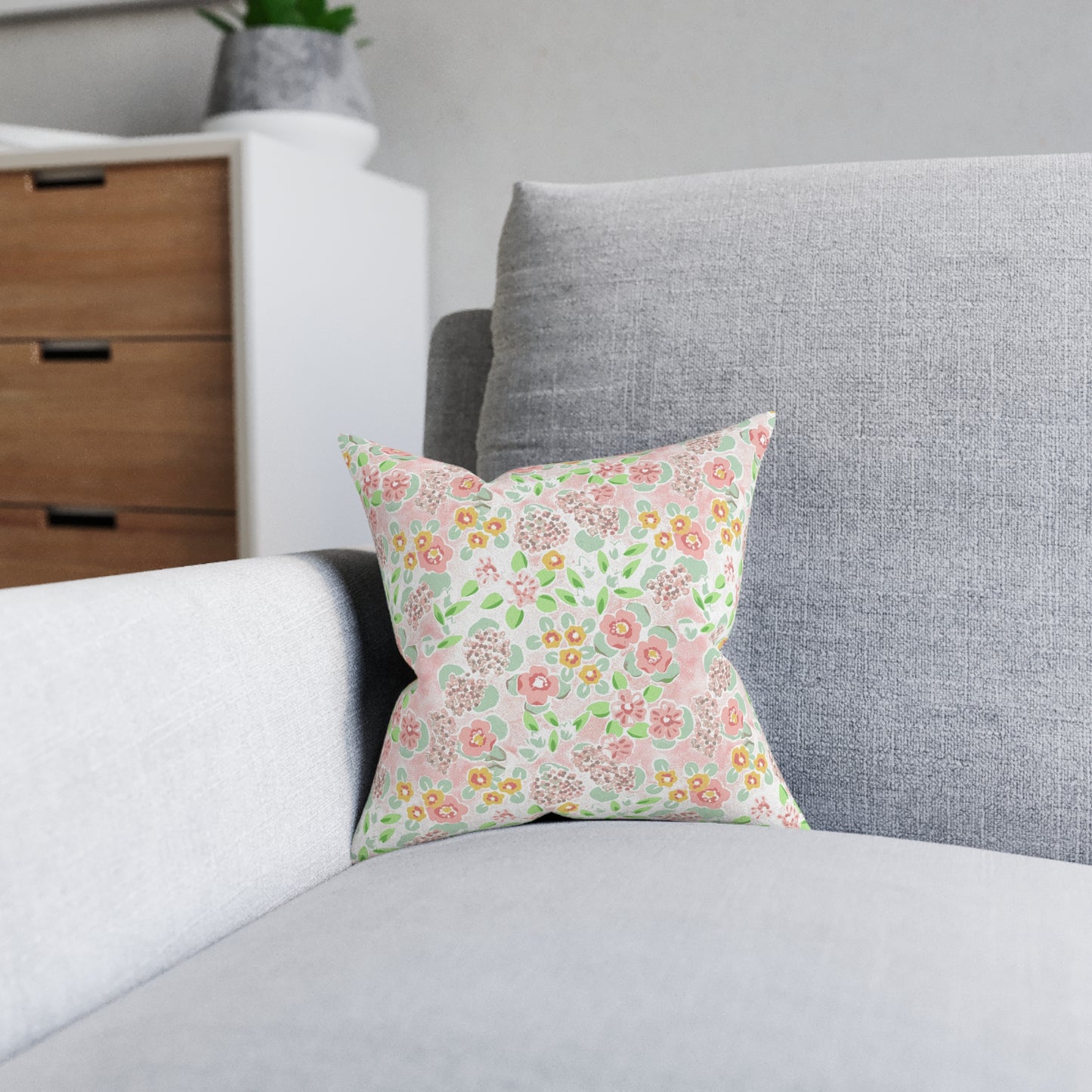 Floral on Pink Square Pillow