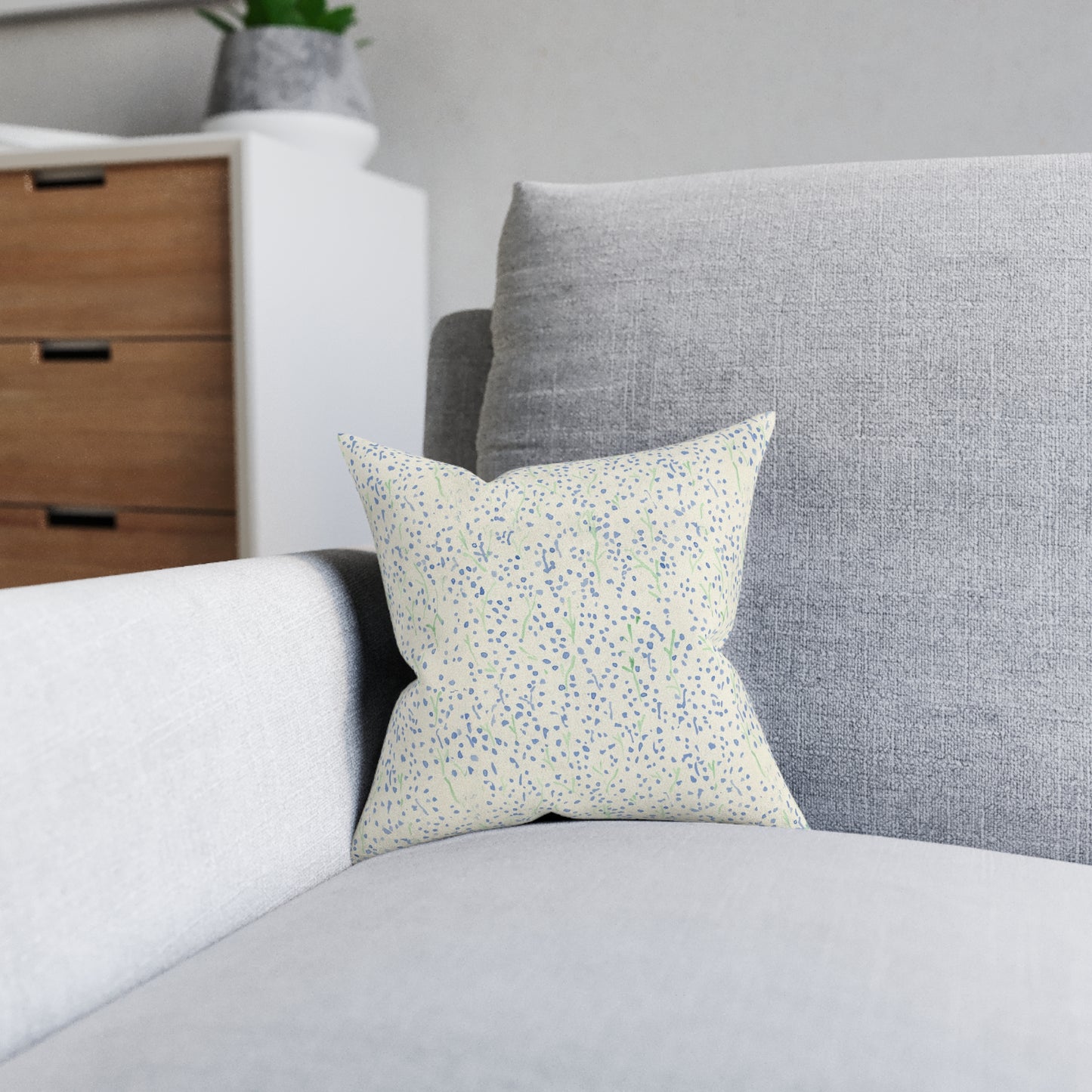 Watercolor Blue Floral Square Pillow