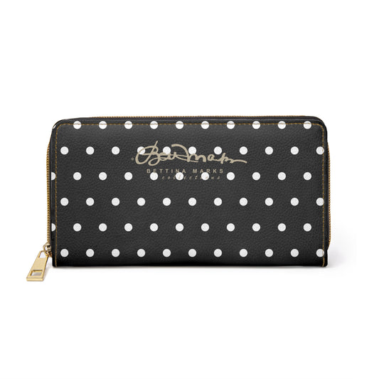Midnight Polka Dot Zipper Wallet for Women - Chic and Functional Clutch