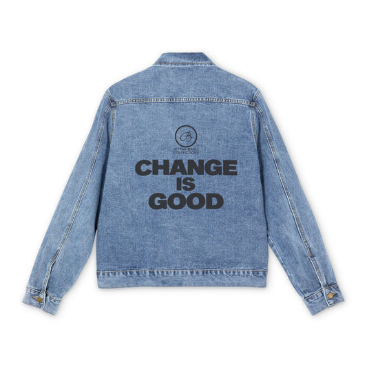 Black Denim Jacket — "Change Is Good" Embroidered Statement Jacket
