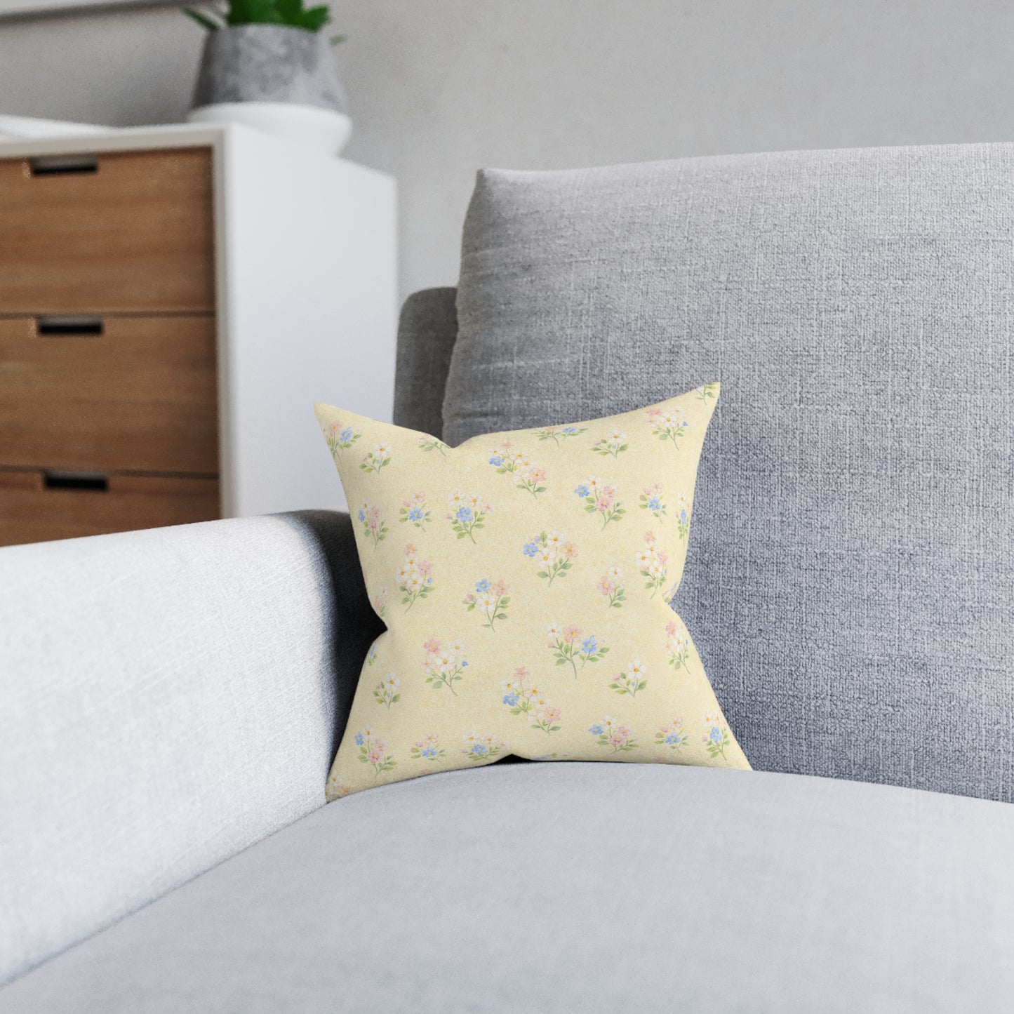 Yellow Pastel Floral Square Pillow
