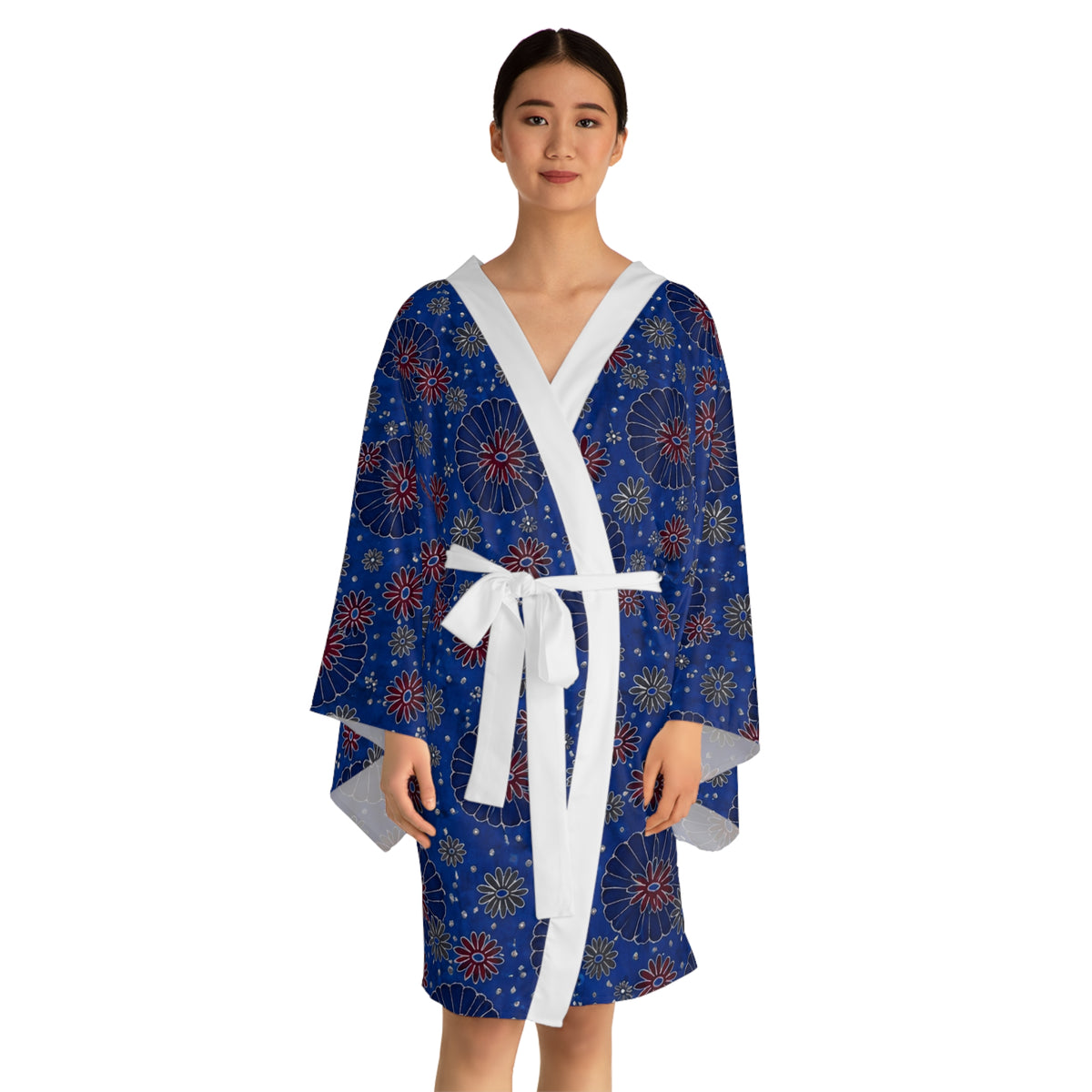 Maroon Daisies On Blue Robe