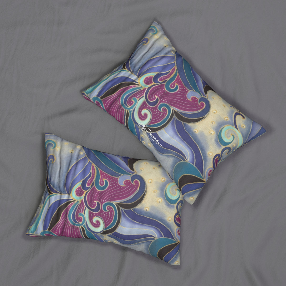 Blue Floral Swirls Pillow