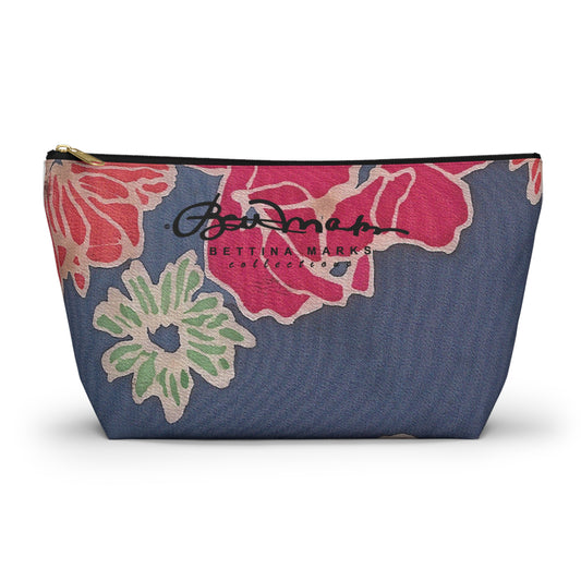 Floral Denim Accessory Pouch w T-bottom