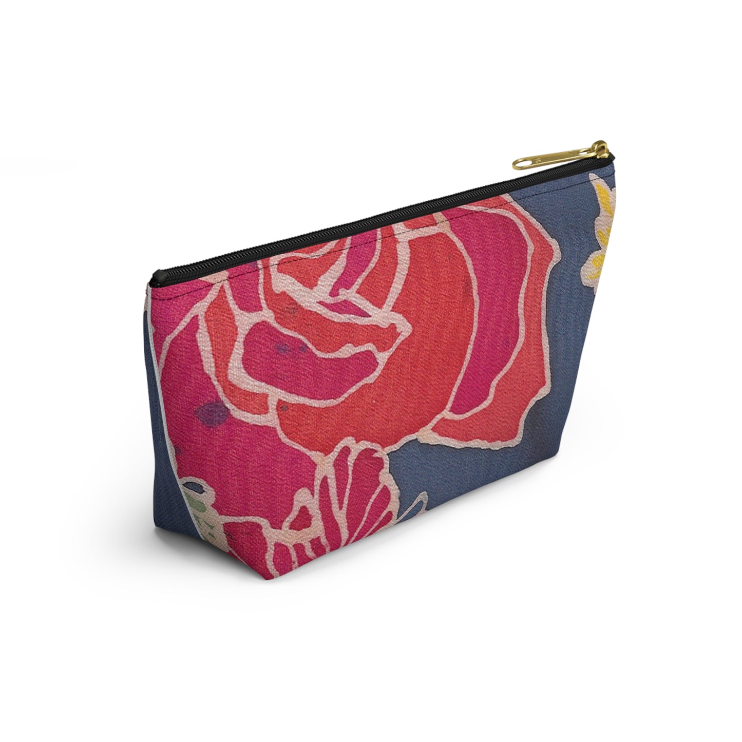 Floral Denim Accessory Pouch w T-bottom