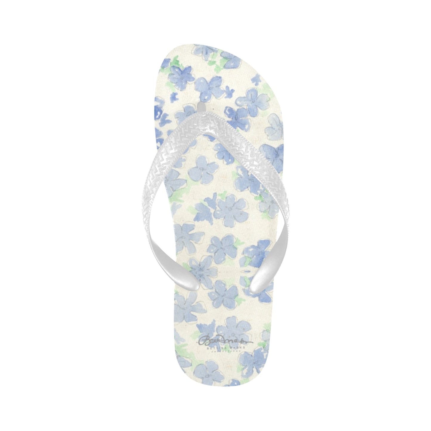 Blu&White Watercolor Floral Flip Flops for Men/Women