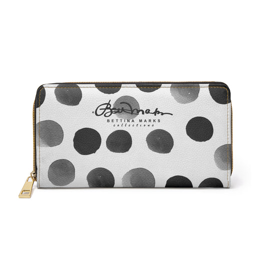 Charcoal Polka Dot Zipper Wallet for Women - Chic and Functional Clutch