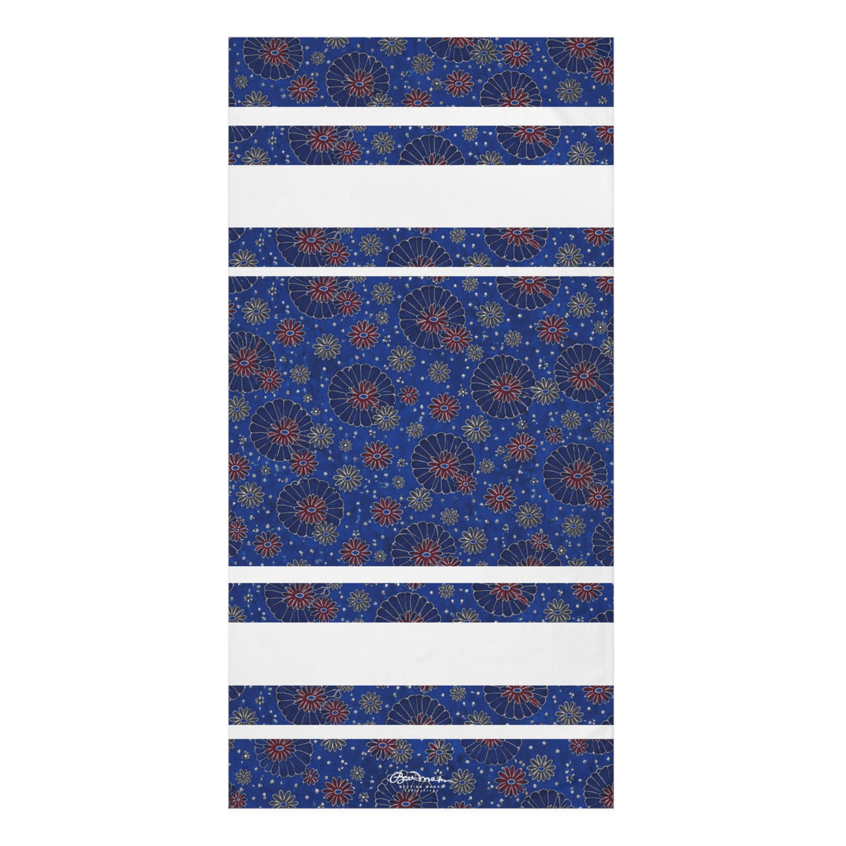 Maroon Daisies On Blue Bath Towel