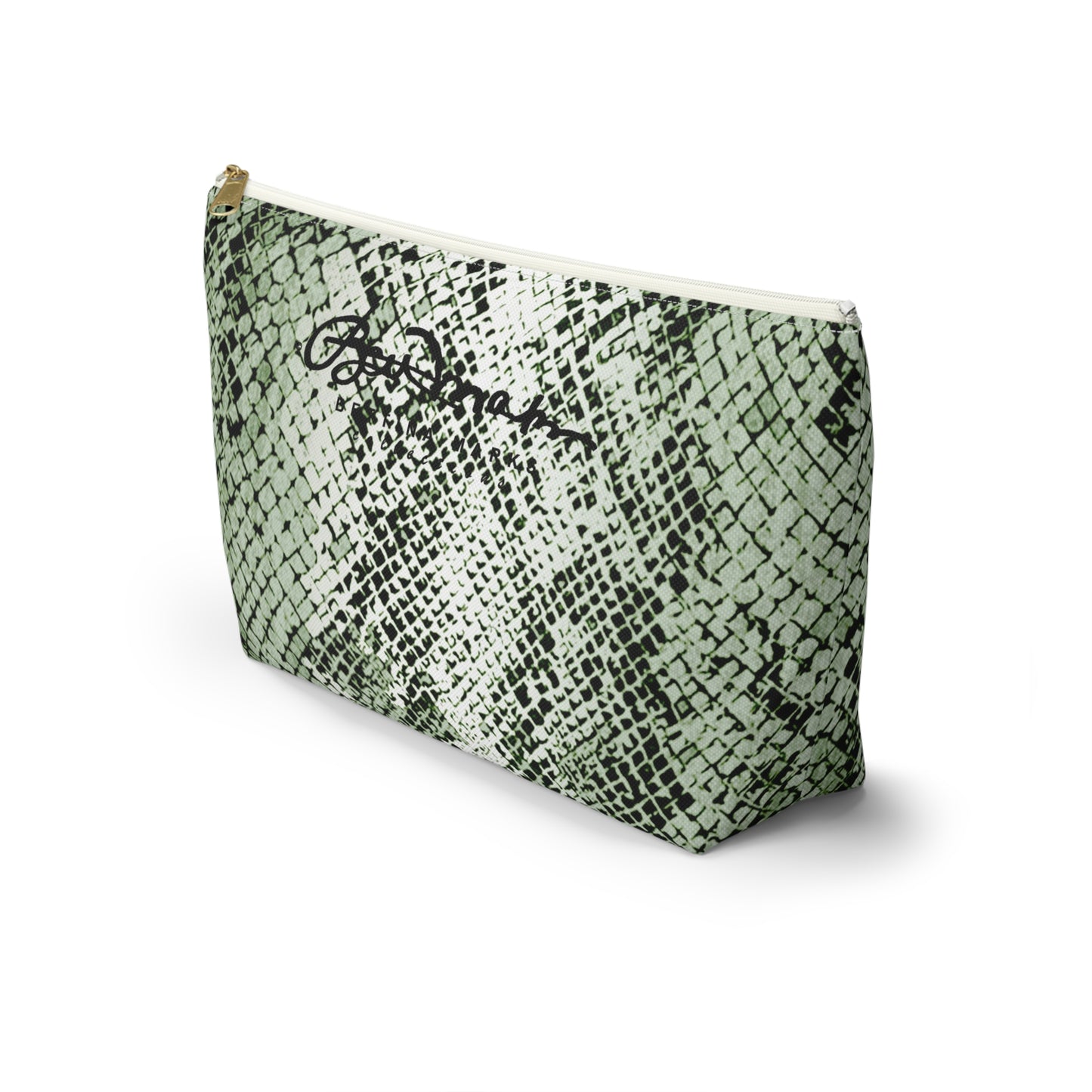 Sage Snake Skin Accessory Pouch w T-bottom