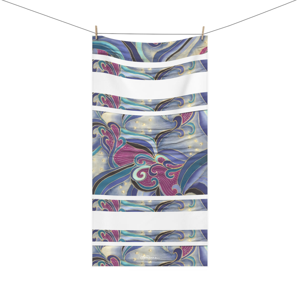 Blue Floral Swirls Bath Towel