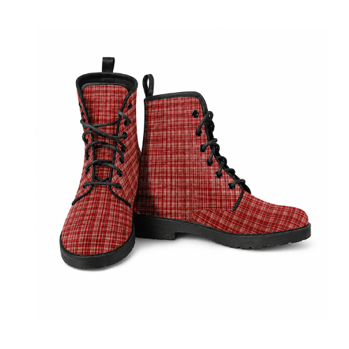 Burgundy Tight Plaid Leather boots (Vegan)
