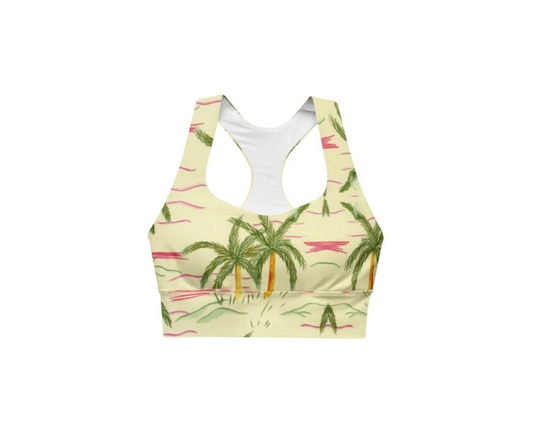 Retro Palm Tree Recycled Longline Sports Bra
