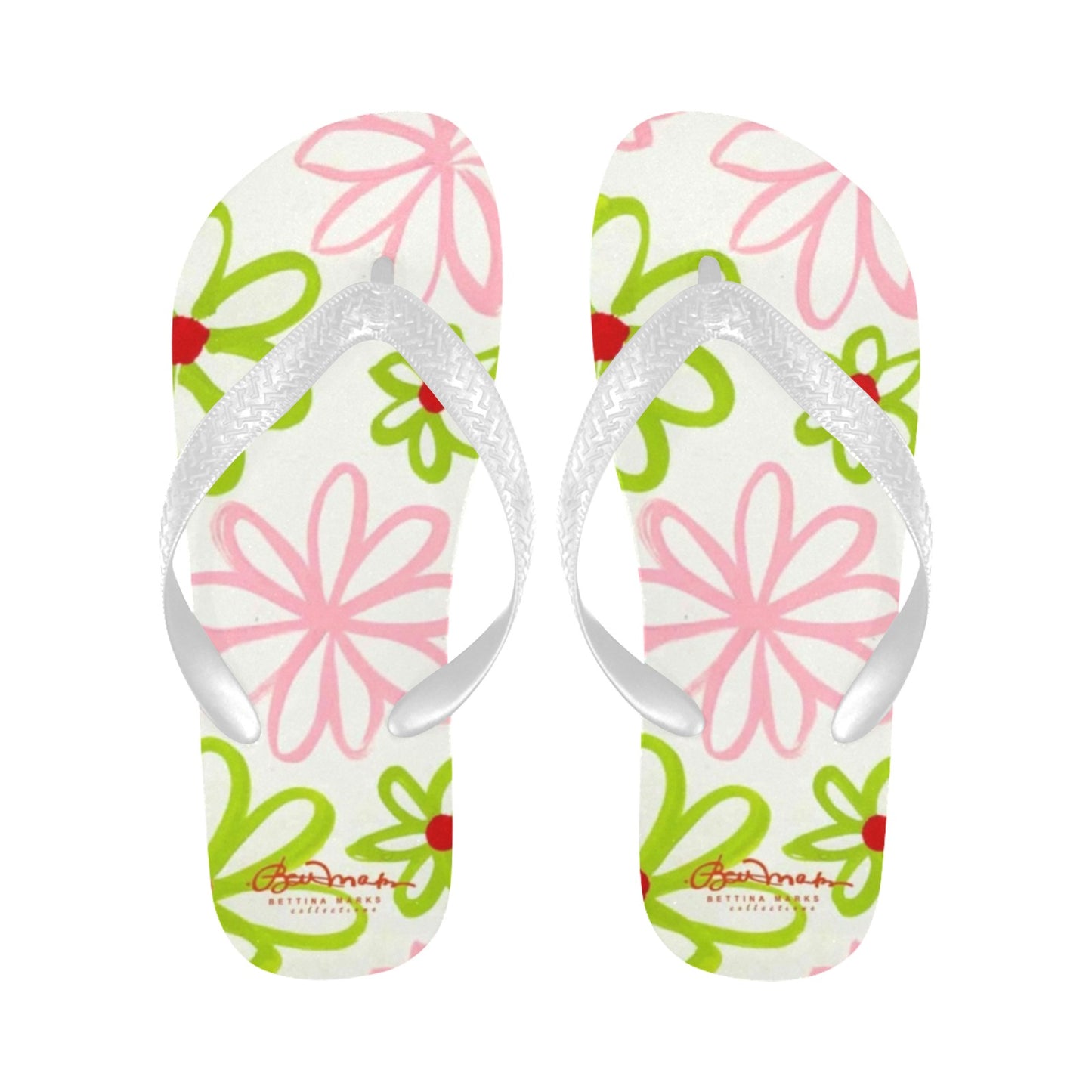 Pink & Green Daisies On White Flip Flops for Men/Women