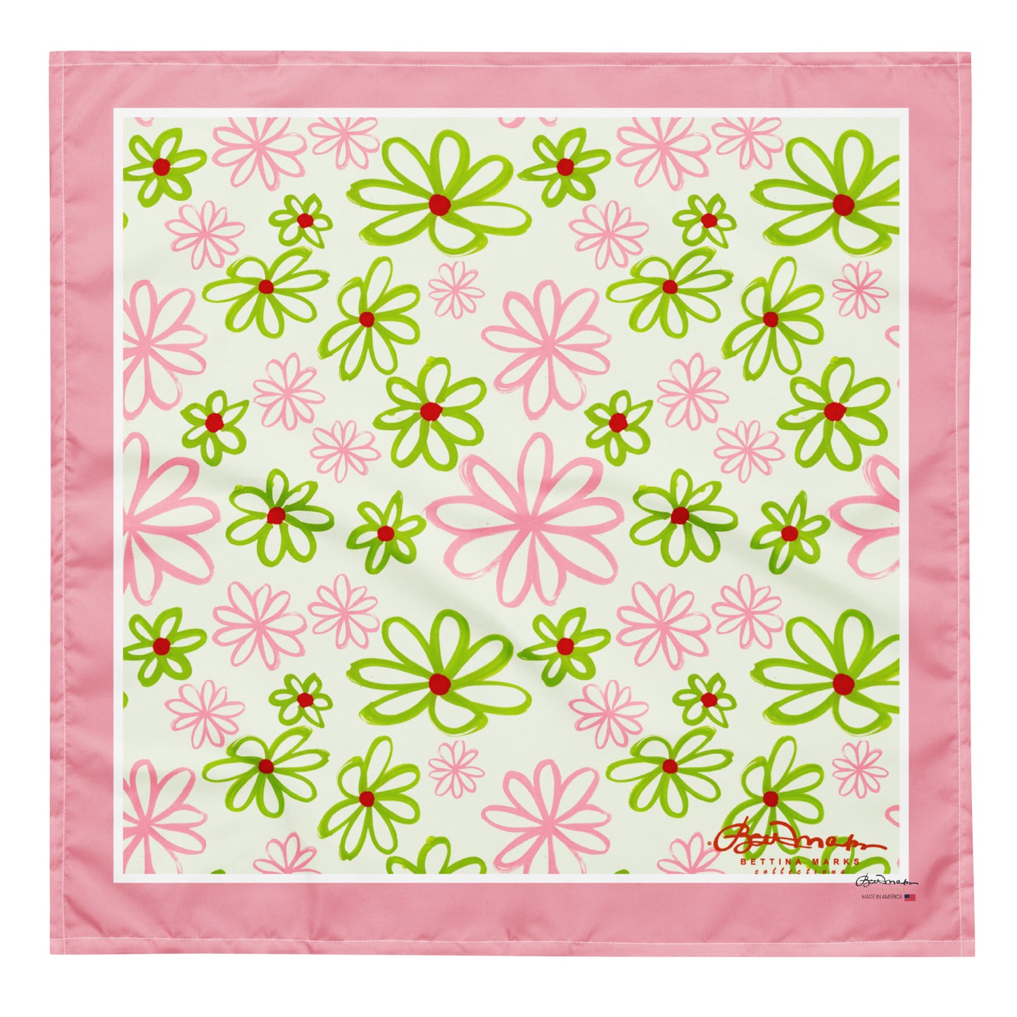 Pink & Green Daisies On White Head Scarf Bandana