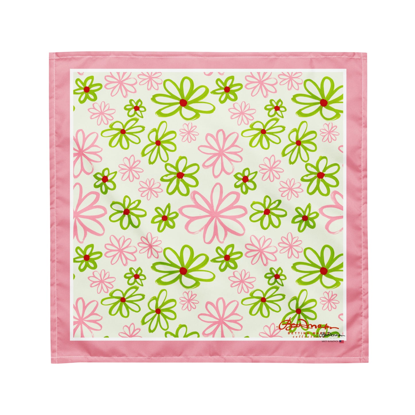 Pink & Green Daisies On White Head Scarf Bandana