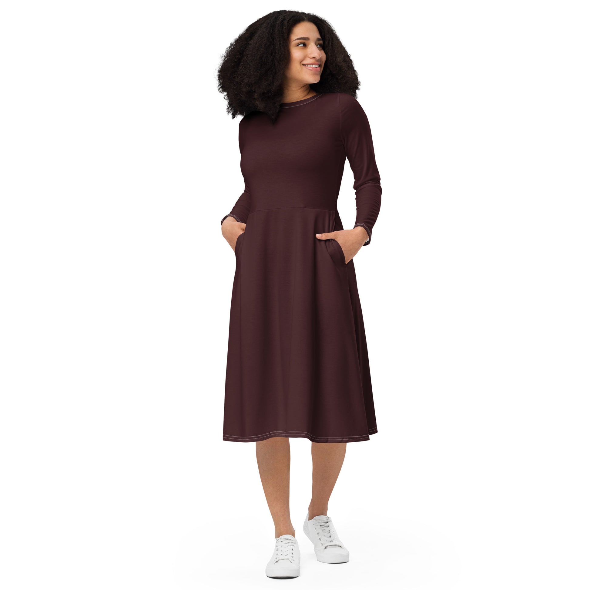 Dark Chocolate Brown Long Sleeve Midi Dress – Bettina Marks Collections
