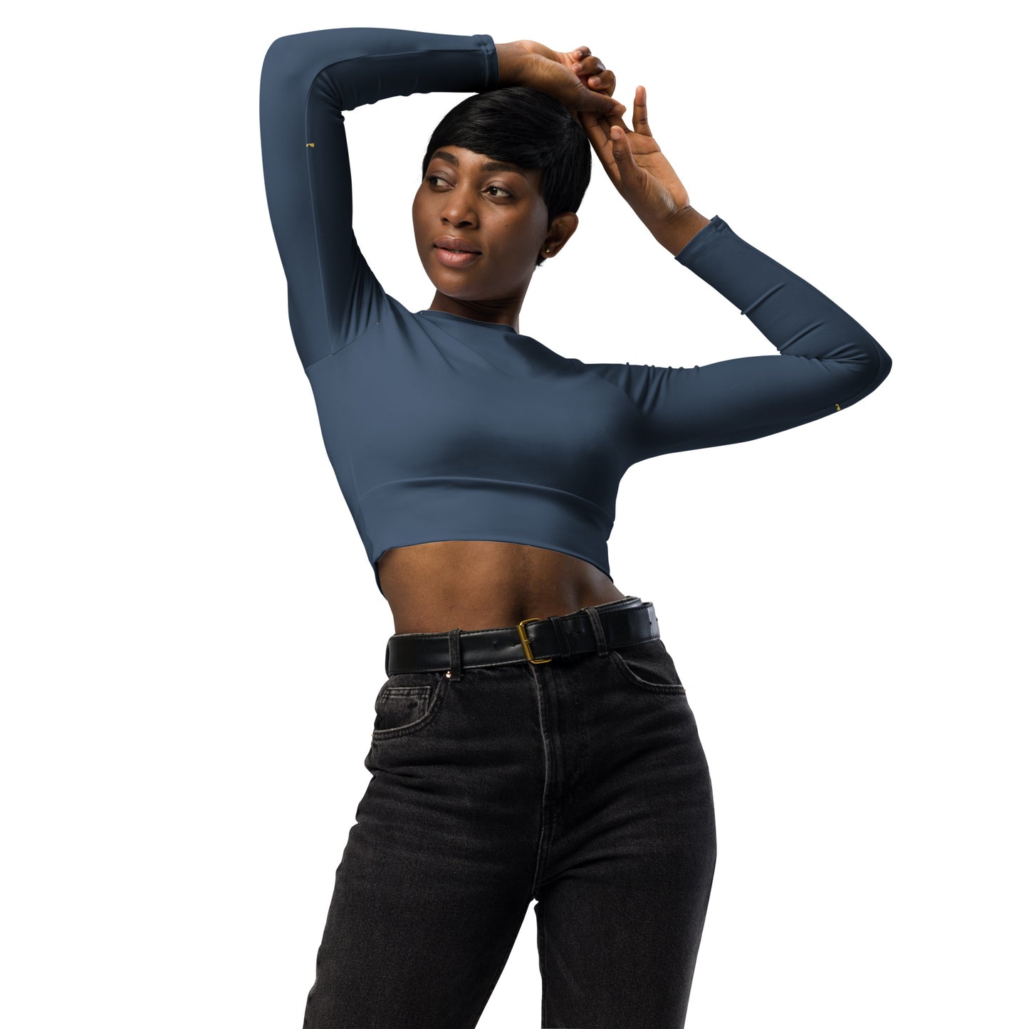 Recycled Long Sleeve Crop Top Denim Blue