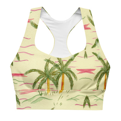 Retro Palm Tree Recycled Longline Sports Bra