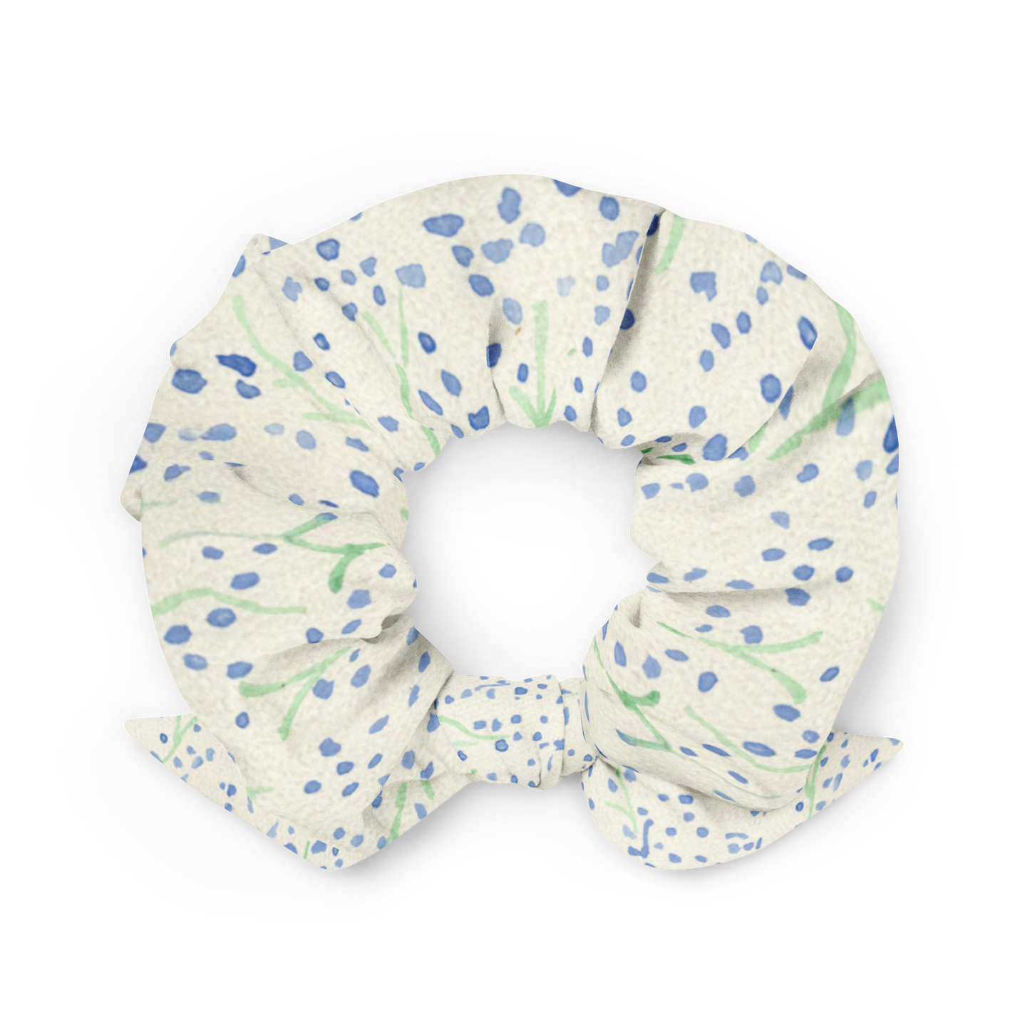 Watercolor Blue Floral Recycled Scrunchie