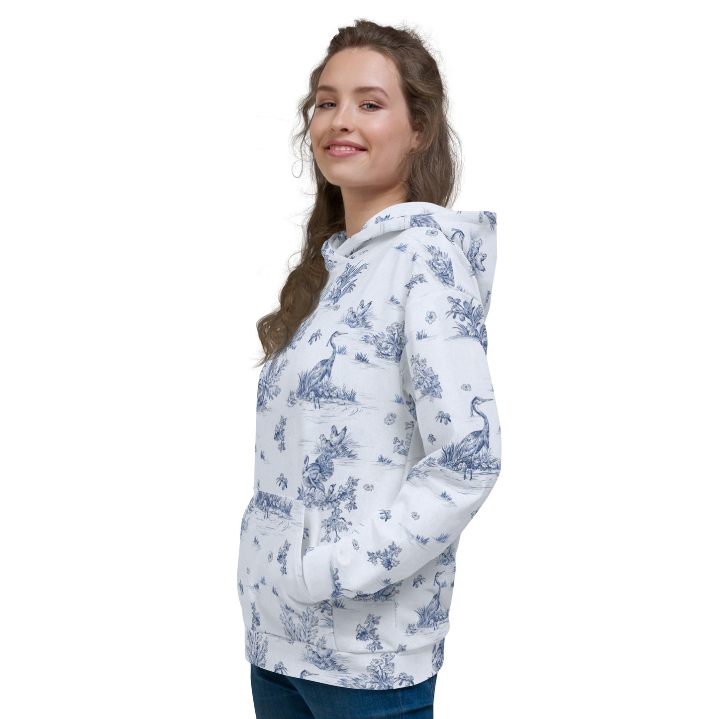 Recycled Unisex Hoodie - Toiles de Jouy Harmony Blue - Women