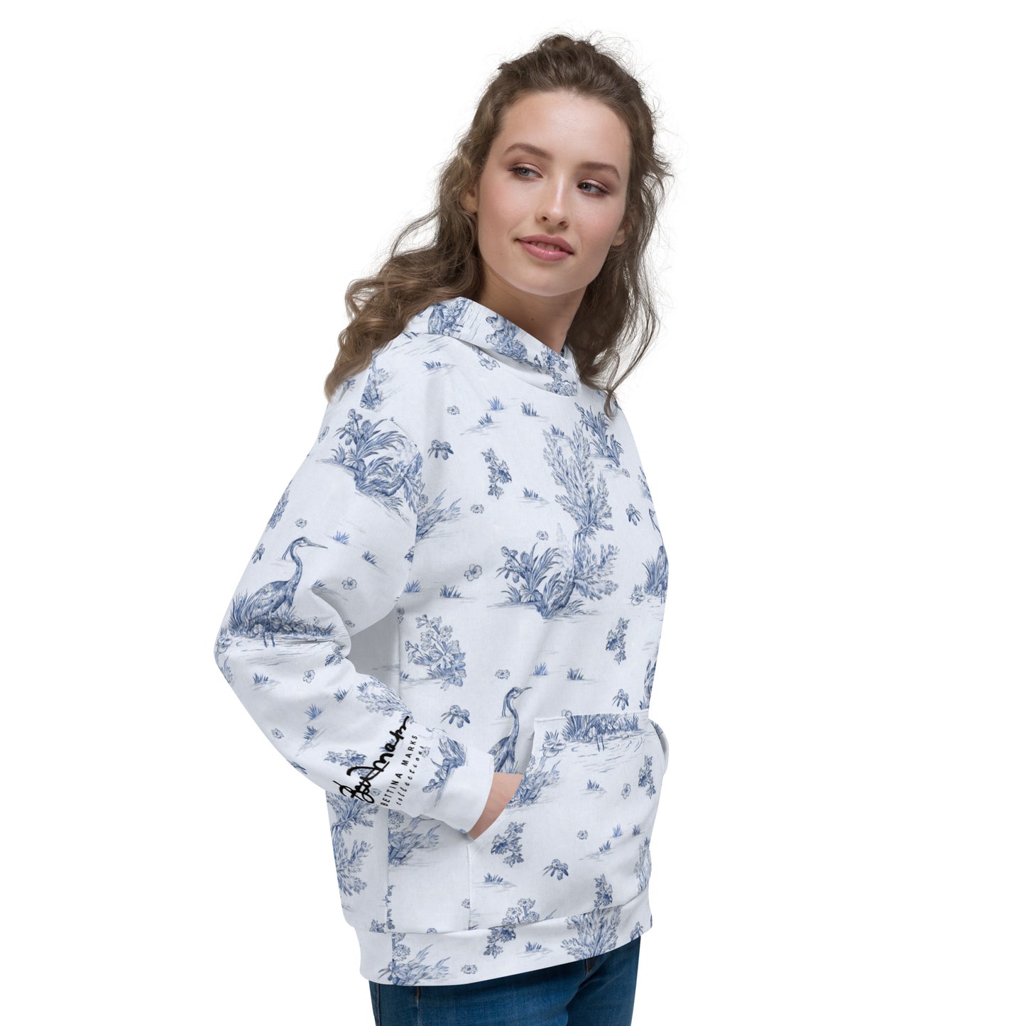 Recycled Unisex Hoodie - Toiles de Jouy Harmony Blue - Women