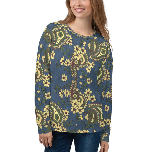 Recycled Unisex Sweatshirt - Vintage Blue Paisley - Women