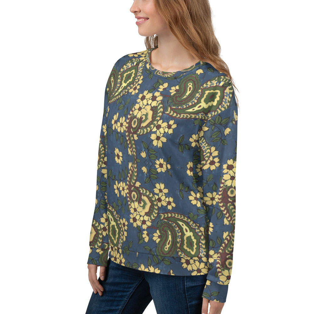 Recycled Unisex Sweatshirt - Vintage Blue Paisley - Women