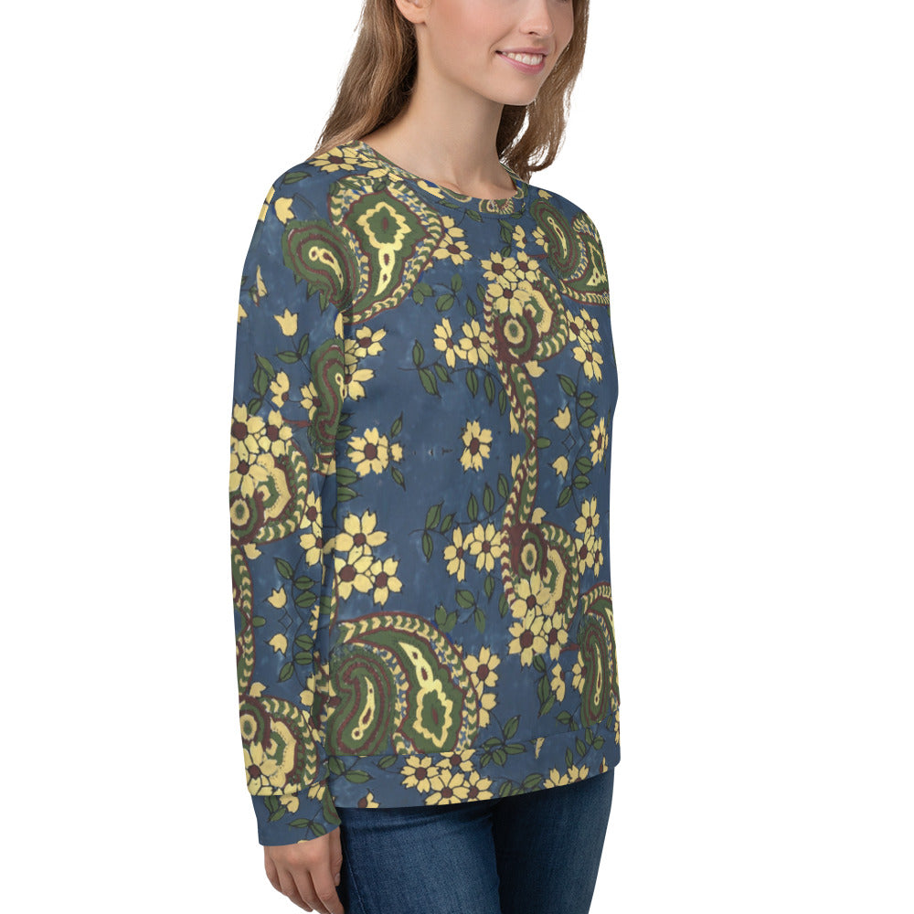 Recycled Unisex Sweatshirt - Vintage Blue Paisley - Women