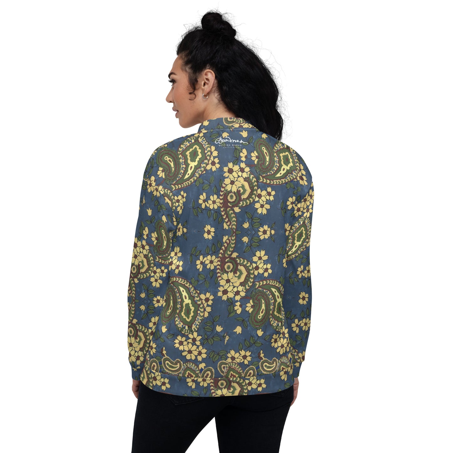 Recycled Unisex Bomber Jacket - Vintage Blue Paisley - Women