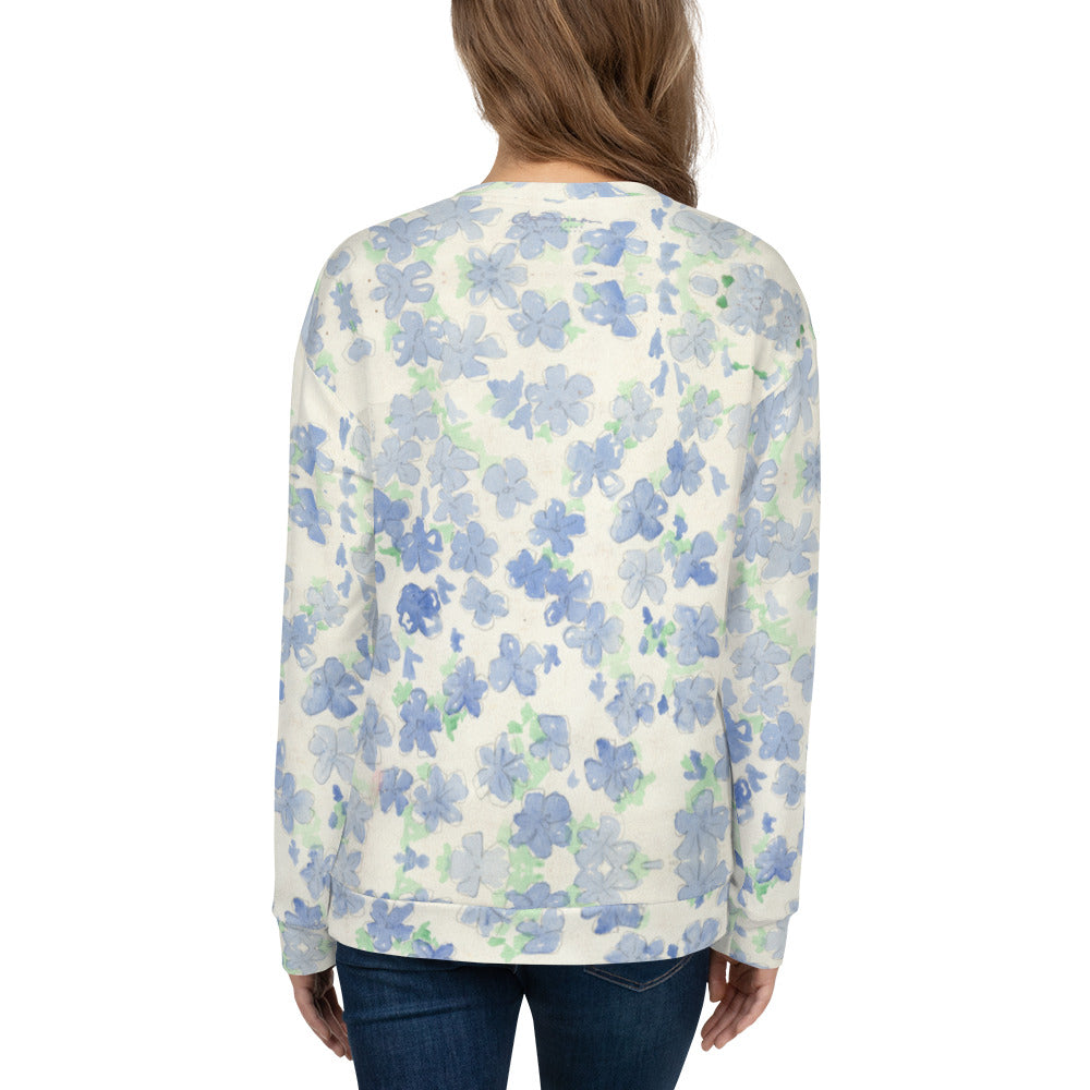 Recycled Unisex Sweatshirt - Blu&White Watercolor Floral - Women