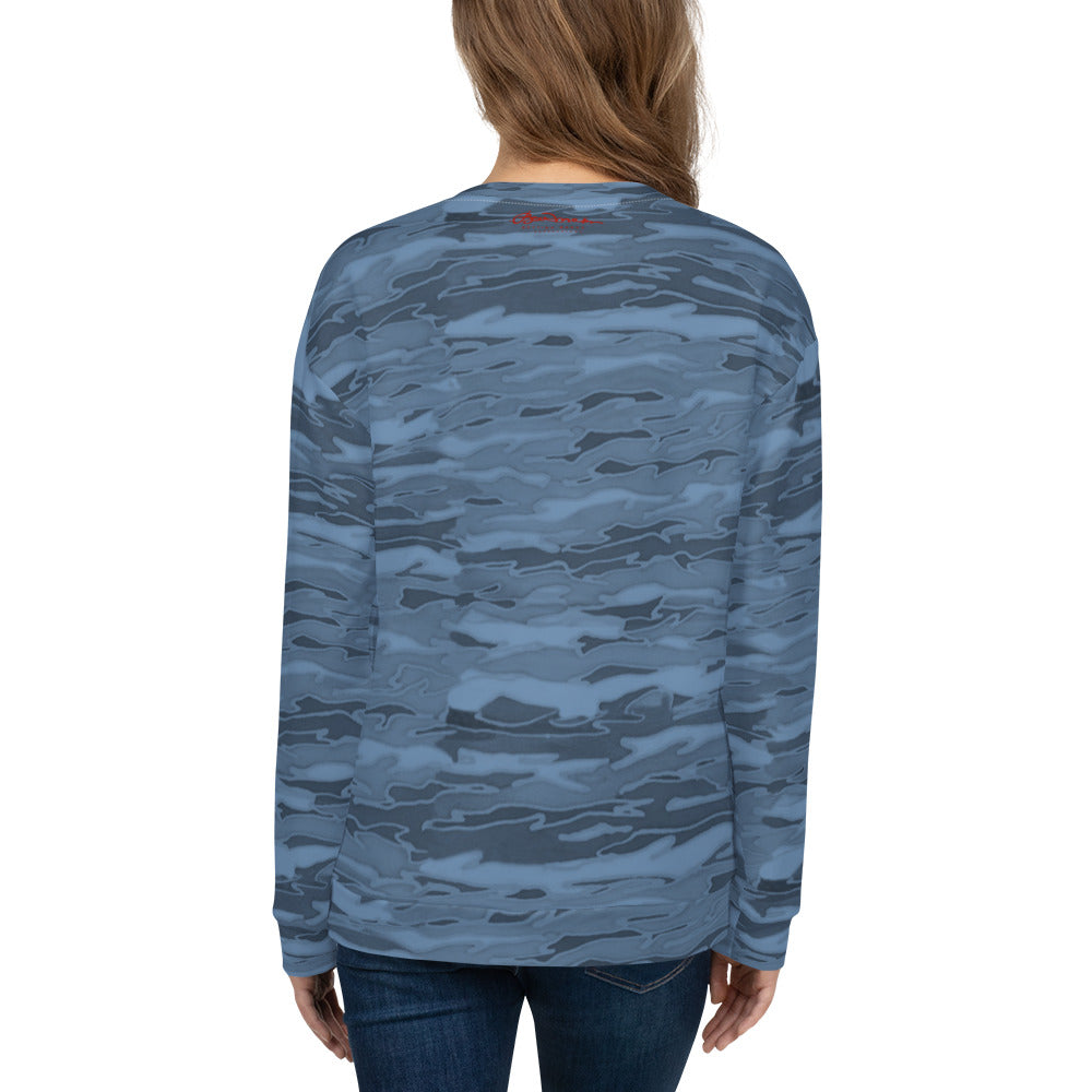 Recycled Unisex Sweatshirt - Steel Blue Camouflage Lava  - Women