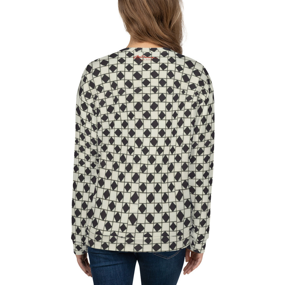 Recycled Unisex Sweatshirt - B&W Checkerboard Optical - Women