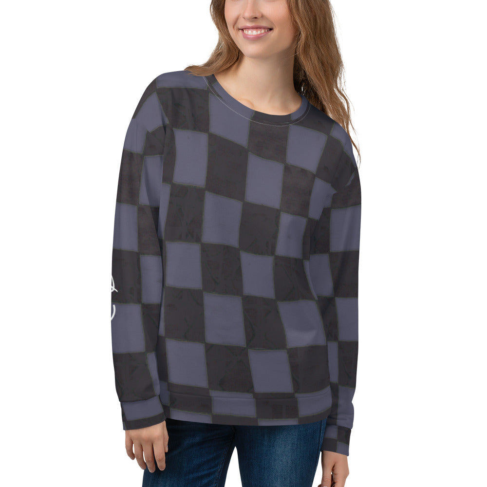 Recycled Unisex Sweatshirtt - Slate Blue Checkerboard - Women