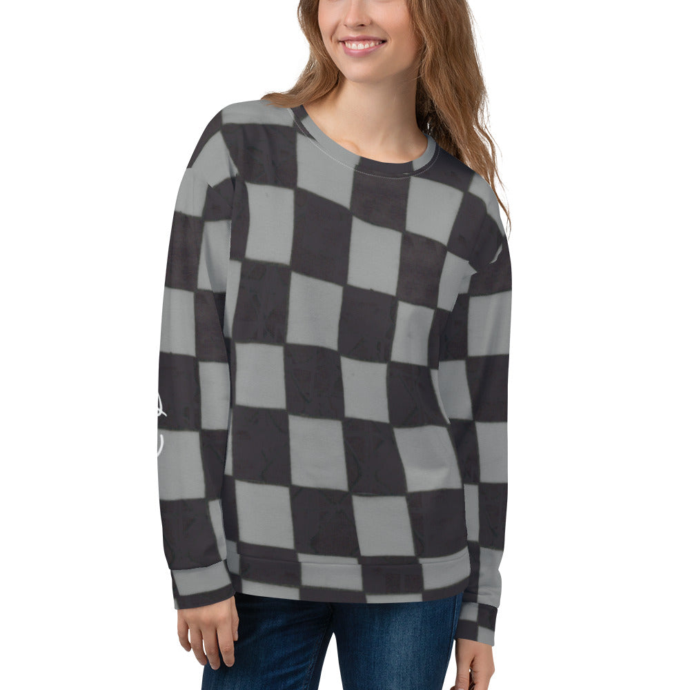 Recycled Unisex Sweatshirt - Grey Checkerboard - Women