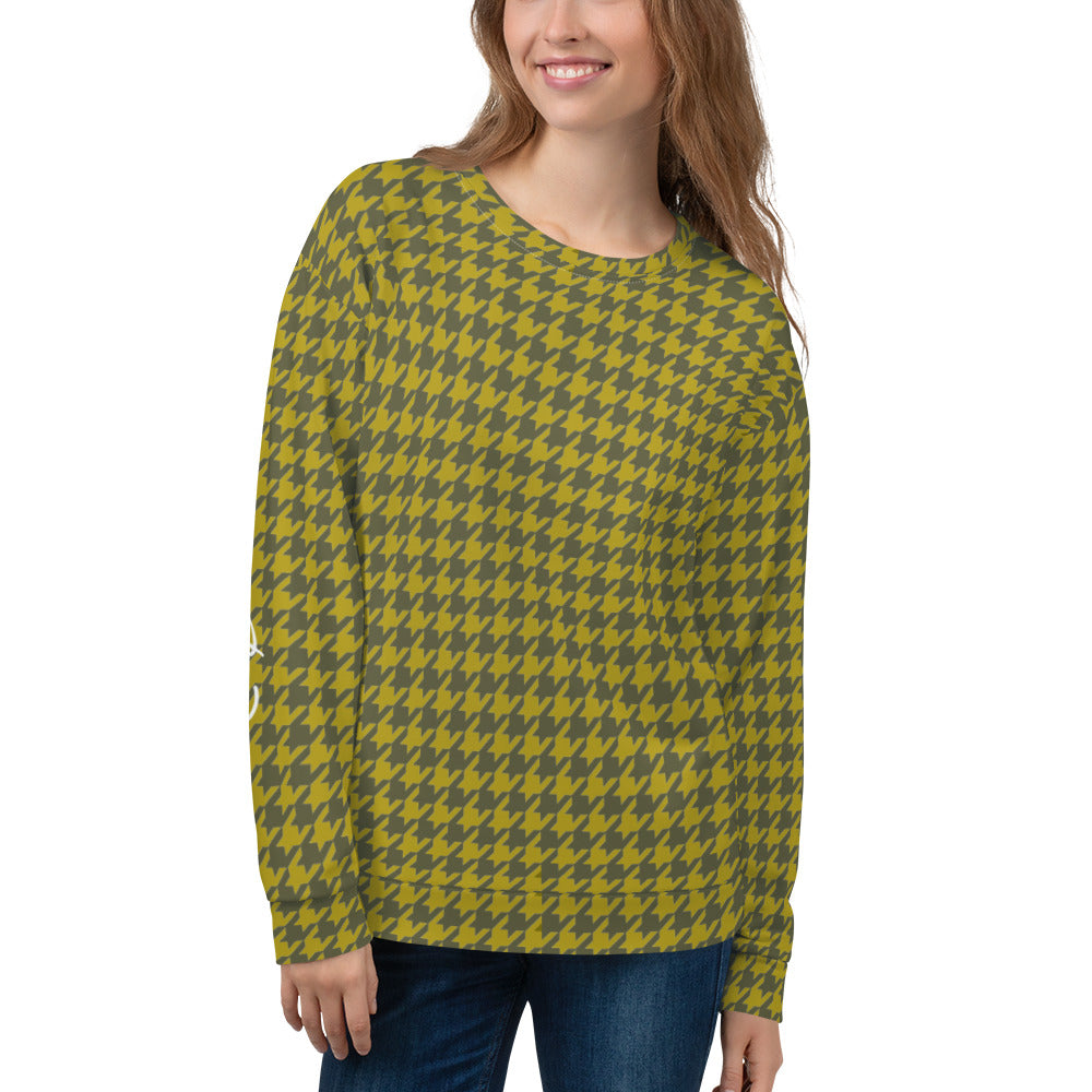 Recycled Unisex Sweatshirt - Olive Houndstooth - Women